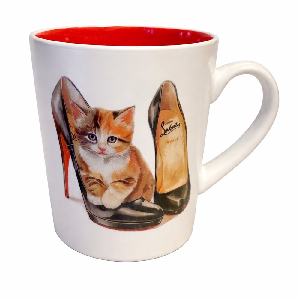 Fig & Fern Cat Mug w/ Red Interior | Handwash Only | Whimsical Coffee Cup